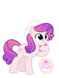 Size: 1280x1685 | Tagged: safe, artist:sandwichbuns, oc, oc:frilly fondant, species:earth pony, species:pony, clothing, female, hat, mare, simple background, solo, tongue out, transparent background