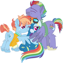 Size: 1280x1276 | Tagged: safe, artist:bezziie, character:bow hothoof, character:rainbow dash, character:windy whistles, species:pony, alternate design, clothing, group hug, hug, rainbow dash's parents, simple background, transparent background, uniform, wonderbolts uniform
