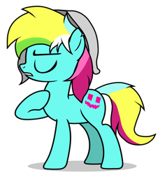 Size: 1600x1743 | Tagged: safe, artist:rsa.fim, oc, oc:vice common, species:earth pony, species:pony, clothing, hat, male, multicolored hair, one hoof raised, simple background, transparent background, vector