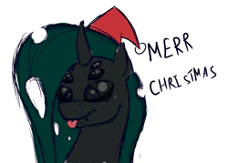Size: 2480x1772 | Tagged: safe, artist:rubiont, oc, oc only, oc:cydelcia ádlíeg, species:changeling, christmas changeling, merry christmas, original species, simple background, solo, spider, spiderling, tongue out