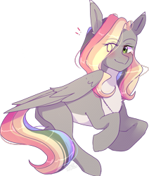 Size: 1079x1273 | Tagged: safe, artist:emily-826, oc, oc only, oc:colour drop, species:pegasus, species:pony, blushing, exclamation point, female, jewelry, mare, necklace, simple background, solo, transparent background