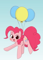 Size: 917x1259 | Tagged: safe, artist:manachaaaaaaaa, character:pinkie pie, species:earth pony, species:pony, balloon, female, floating, happy, mare, sky, solo, then watch her balloons lift her up to the sky