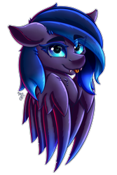Size: 1134x1700 | Tagged: safe, artist:midnightsix3, oc, oc only, oc:nyreen eventide, species:pegasus, species:pony, fangs, floppy ears, tongue out, wings