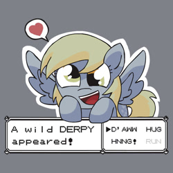 Size: 550x550 | Tagged: safe, artist:alfa995, character:derpy hooves, crossover, cute, dawwww, derpabetes, dialogue, female, gray background, happy, heart, hnnng, open mouth, parody, pictogram, pokémon, reference, simple background, solo, speech bubble, spoken heart, text