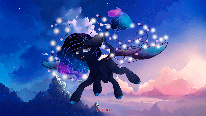 Size: 800x450 | Tagged: safe, artist:radioaxi, oc, species:pegasus, species:pony, animated, gif, gift art, new year, sky