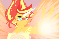 Size: 1024x683 | Tagged: safe, artist:stevetwisp, character:daydream shimmer, character:sunset shimmer, equestria girls:friendship games, g4, my little pony: equestria girls, my little pony:equestria girls, daydream shimmer, ear piercing, earring, female, freckles, jewelry, magic, piercing, solo, white pupils