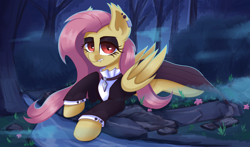 Size: 4016x2362 | Tagged: safe, artist:php97, character:flutterbat, character:fluttershy, species:bat pony, species:pony, bat ponified, female, flower, fluttergoth, forest, looking at you, mare, night, race swap, solo