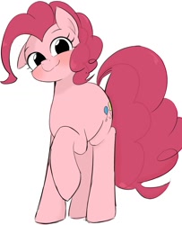 Size: 996x1228 | Tagged: safe, artist:manachaaaaaaaa, character:pinkie pie, species:earth pony, species:pony, blushing, cute, female, looking at you, mare, raised hoof, simple background, smiling, solo, white background