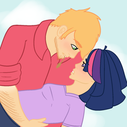 Size: 1000x1000 | Tagged: safe, artist:robynne, character:big mcintosh, character:twilight sparkle, species:human, ship:twimac, blushing, humanized, shipping