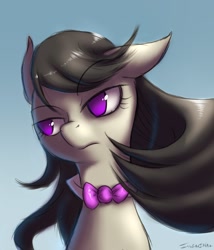 Size: 1200x1400 | Tagged: dead source, safe, artist:swaetshrit, character:octavia melody, species:earth pony, species:pony, bust, female, gradient background, mare, no pupils, paint tool sai, portrait, serious face, solo