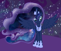 Size: 6000x5000 | Tagged: safe, artist:rulette, character:princess luna, species:alicorn, species:pony, absurd resolution, ethereal mane, female, galaxy mane, mare, solo, spread wings, wings