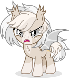 Size: 2321x2583 | Tagged: safe, artist:suramii, oc, oc only, oc:cuddy, species:bat pony, species:pony, angry, bat pony oc, fangs, female, filly, madorable, simple background, solo, transparent background