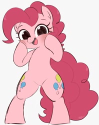Size: 940x1184 | Tagged: safe, artist:manachaaaaaaaa, character:pinkie pie, species:earth pony, species:pony, bipedal, blushing, cute, diapinkes, female, looking at you, mare, open mouth, simple background, solo, white background