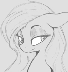 Size: 494x524 | Tagged: safe, artist:tre, character:fluttershy, species:pegasus, species:pony, black and white, female, floppy ears, grayscale, lidded eyes, mare, monochrome, simple background, sketch, solo