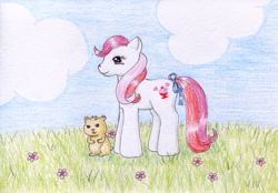 Size: 1220x851 | Tagged: safe, artist:normaleeinsane, character:plumsweet, species:pony, flower, solo, traditional art
