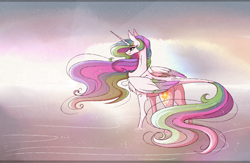 Size: 3000x1953 | Tagged: safe, artist:marbola, character:princess celestia, species:alicorn, species:pony, female, leonine tail, mare, missing accessory, solo