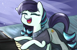 Size: 1280x839 | Tagged: safe, artist:lilliesinthegarden, character:coloratura, species:earth pony, species:pony, episode:the mane attraction, g4, my little pony: friendship is magic, cute, eyes closed, female, mare, piano, rarabetes, scene interpretation, singing, solo, the magic inside