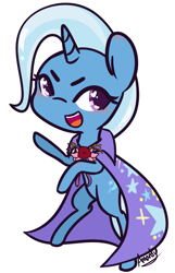 Size: 1059x1643 | Tagged: safe, artist:lilliesinthegarden, character:trixie, species:pony, species:unicorn, bipedal, chibi, colored pupils, cute, diatrixes, female, flower, heart eyes, open mouth, simple background, solo, white background, wingding eyes