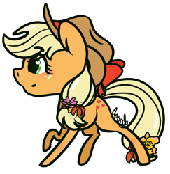 Size: 1200x1237 | Tagged: safe, artist:lilliesinthegarden, character:applejack, species:earth pony, species:pony, chibi, cute, eye clipping through hair, female, flower, flower in hair, flower in tail, heart eyes, jackabetes, profile, simple background, solo, white background, wingding eyes