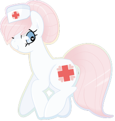 Size: 760x801 | Tagged: safe, artist:euphoriapony, character:nurse redheart, species:earth pony, species:pony, adoredheart, clothing, cute, female, hat, heart eyes, heartabetes, looking back, mare, nurse hat, simple background, solo, transparent background, wingding eyes