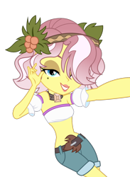Size: 1500x2052 | Tagged: safe, artist:lifes-remedy, edit, character:vignette valencia, equestria girls:rollercoaster of friendship, g4, my little pony: equestria girls, my little pony:equestria girls, bandeau, beautiful, belly button, belt, clothing, female, hashtag bangs, lidded eyes, midriff, selfie, sexy, shorts, simple background, solo, transparent background, tube top, vector, vignette valencia