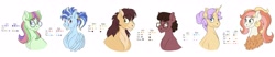 Size: 4095x859 | Tagged: safe, artist:pastel-charms, oc, oc only, oc:champion, oc:harmonic chord, oc:lucky horseshoe, oc:pansy everfree, oc:rock candy, oc:sonata glazed, parent:applejack, parent:cheese sandwich, parent:discord, parent:donut joe, parent:fluttershy, parent:pinkie pie, parent:rainbow dash, parent:rarity, parent:soarin', parent:trouble shoes, parent:twilight sparkle, parents:cheesepie, parents:discoshy, parents:rarijoe, parents:soarindash, parents:troublejack, species:earth pony, species:pegasus, species:pony, species:unicorn, adopted offspring, female, glasses, hybrid, interspecies offspring, male, offspring