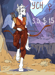 Size: 700x950 | Tagged: safe, artist:adeptus-monitus, oc, species:anthro, advertisement, archer, arrow, barbarian, bow, commission, mountain, weapon, ych example, your character here