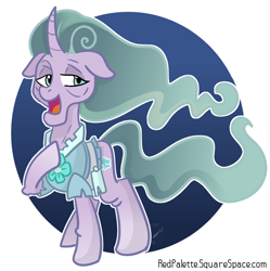 Size: 1074x1080 | Tagged: safe, artist:redpalette, character:mistmane, species:pony, species:unicorn, bust, clothing, curved horn, ethereal mane, female, hoof on chest, horn, mare, open mouth, pillars of equestria, portrait, smiling, solo