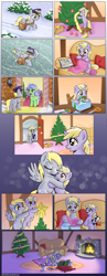 Size: 1200x3080 | Tagged: safe, artist:muffinshire, character:derpy hooves, character:dinky hooves, character:tealove, species:pony, episode:hearth's warming eve, g4, my little pony: friendship is magic, :q, bipedal, blizzard, book, christmas, christmas tree, clothing, comic, competition:derpibooru 2012, cookie, cute, derpabetes, dinkabetes, doll, eating, equestria's best daughter, equestria's best mother, eyes closed, feels, female, fire, fireplace, flying, frown, heartwarming, holiday, hoof hold, hot chocolate, hug, knitting, mailpony, mother and daughter, muffinshire is trying to murder us, nom, nuzzling, open mouth, plushie, present, prone, reading, scarf, smiling, snow, snowfall, stars, tongue out, tree, wink