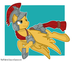 Size: 1200x1011 | Tagged: safe, artist:redpalette, character:flash magnus, species:pegasus, species:pony, armor, blue background, flying, helmet, male, pillar, pillars of equestria, simple background, solo