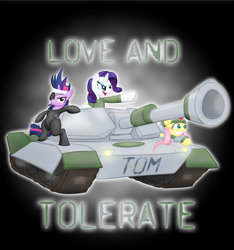 Size: 2250x2405 | Tagged: safe, artist:zedrin, character:fluttershy, character:rarity, character:tom, character:twilight sparkle, future twilight, love and tolerate, m1 abrams, tank (vehicle)