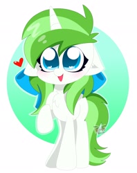 Size: 1619x2048 | Tagged: safe, artist:kittyrosie, oc, oc only, oc:minty root, species:pony, species:unicorn, bow, chest fluff, female, floppy ears, heart, heart eyes, mare, simple background, solo, white background, wingding eyes
