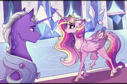 Size: 3000x2000 | Tagged: safe, artist:marbola, character:princess cadance, species:alicorn, species:pony, armor, crystal guard, crystal guard armor, female, looking at each other, male, mare, stallion