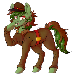 Size: 1000x1000 | Tagged: safe, artist:cinnamonsparx, oc, oc:green dirt, species:earth pony, species:pony, clothing, male, simple background, solo, stallion, transparent background, uniform