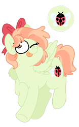 Size: 800x1280 | Tagged: safe, artist:sandwichbuns, oc, oc:ladybird, parent:fluttershy, parent:rainbow dash, parents:flutterdash, species:pegasus, species:pony, bow, female, hair bow, magical lesbian spawn, mare, offspring, one eye closed, simple background, solo, tongue out, transparent background, wink