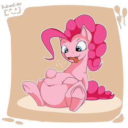 Size: 4724x4724 | Tagged: safe, artist:rubiont, character:pinkie pie, species:pony, absurd resolution, belly, belly button, big belly, drool, fat, female, mare, pink, pudgy pie, sitting, solo, tongue out, underhoof