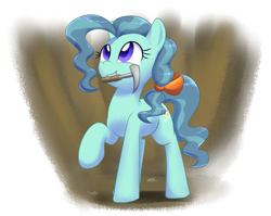 Size: 1145x913 | Tagged: safe, artist:acersiii, character:petunia paleo, species:earth pony, species:pony, g4, adult, archaeology, bow, colored pupils, cute, female, hair bow, happy, mare, mouth hold, older petunia paleo, petuniabetes, pickaxe, raised hoof, solo