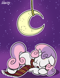 Size: 1000x1300 | Tagged: safe, artist:slitherpon, character:sweetie belle, clothing, female, harry potter, moon, parody, scar, scarf, sleeping, solo