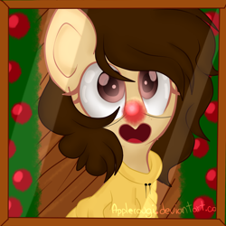 Size: 2000x2000 | Tagged: safe, artist:applerougi, oc, species:pony, christmas, christmas tree, clothing, female, holiday, mare, red nose, solo, sweater, tree
