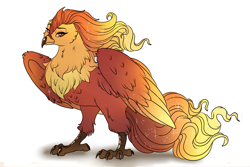 Size: 3000x2000 | Tagged: safe, artist:marbola, character:philomena, species:bird, species:phoenix, beautiful, female, gradient hair, high res, leg fluff, lidded eyes, looking at you, raised eyebrow, redesign, simple background, smiling, smirk, solo, sparkles, white background, wing fluff