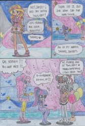 Size: 1407x2091 | Tagged: safe, artist:nephilim rider, character:pinkie pie, character:sunset shimmer, character:twilight sparkle, character:twilight sparkle (scitwi), oc, oc:heaven lost, species:eqg human, episode:twilight under the stars, g4, my little pony: equestria girls, my little pony:equestria girls, spoiler:eqg series (season 2), comic, traditional art