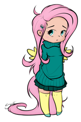 Size: 657x981 | Tagged: safe, artist:secret-pony, edit, editor:theodoresfan, character:fluttershy, species:human, clothing, color edit, colored, cute, female, hairpin, hands behind back, humanized, shyabetes, simple background, socks, solo, sweater, sweater dress, sweatershy, tailed humanization, transparent background, winged humanization, wings