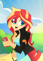 Size: 2348x3344 | Tagged: safe, artist:xan-gelx, character:sunset shimmer, my little pony:equestria girls, cellphone, clothing, female, open mouth, phone, smartphone, solo
