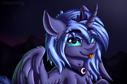 Size: 2000x1333 | Tagged: safe, artist:midnightsix3, character:princess luna, species:alicorn, species:pony, blep, cute, cute little fangs, fangs, female, fluffy, lunabetes, s1 luna, silly, solo, tongue out
