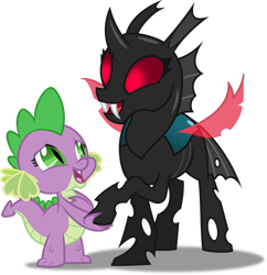 Size: 879x908 | Tagged: safe, artist:kayman13, character:barb, character:spike, character:thorax, species:changeling, species:dragon, episode:the times they are a changeling, g4, my little pony: friendship is magic, a changeling can change, barbabetes, cute, dragoness, duo, female, happy, mesosoma, open mouth, red eyes, rule 63, rule63betes, simple background, singing, song, thorabetes, transparent background, vector