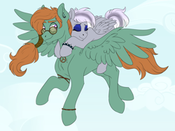 Size: 2048x1536 | Tagged: safe, artist:pastel-charms, oc, oc only, oc:mellow vibes, oc:ophelia moon, parent:double diamond, parent:night glider, parent:tree hugger, parent:zephyr breeze, parents:nightdiamond, parents:zephyrhugger, species:pegasus, species:pony, eyeshadow, female, flying, makeup, male, mare, offspring, stallion