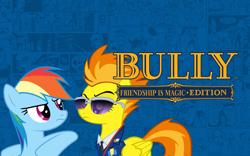 Size: 1920x1200 | Tagged: safe, artist:dashiesparkle edit, artist:kayman13, edit, character:rainbow dash, character:spitfire, species:pony, bully, bully (video game), general, logo, logo edit, looking at each other, wonderbolts