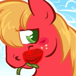 Size: 300x300 | Tagged: safe, artist:clovercoin, character:big mcintosh, species:earth pony, species:pony, close-up, male, mouth hold, rose, stallion