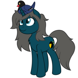 Size: 4688x4688 | Tagged: safe, artist:besttubahorse, oc, oc:blue moon, species:bird, species:magpie, species:pony, species:unicorn, female, filly, looking up, simple background, smiling, transparent background, vector