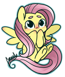 Size: 1032x1216 | Tagged: safe, artist:lilliesinthegarden, character:fluttershy, species:pegasus, species:pony, blushing, chibi, cute, female, heart eyes, hiding behind hooves, mare, shyabetes, simple background, solo, spread wings, white background, wingding eyes, wings